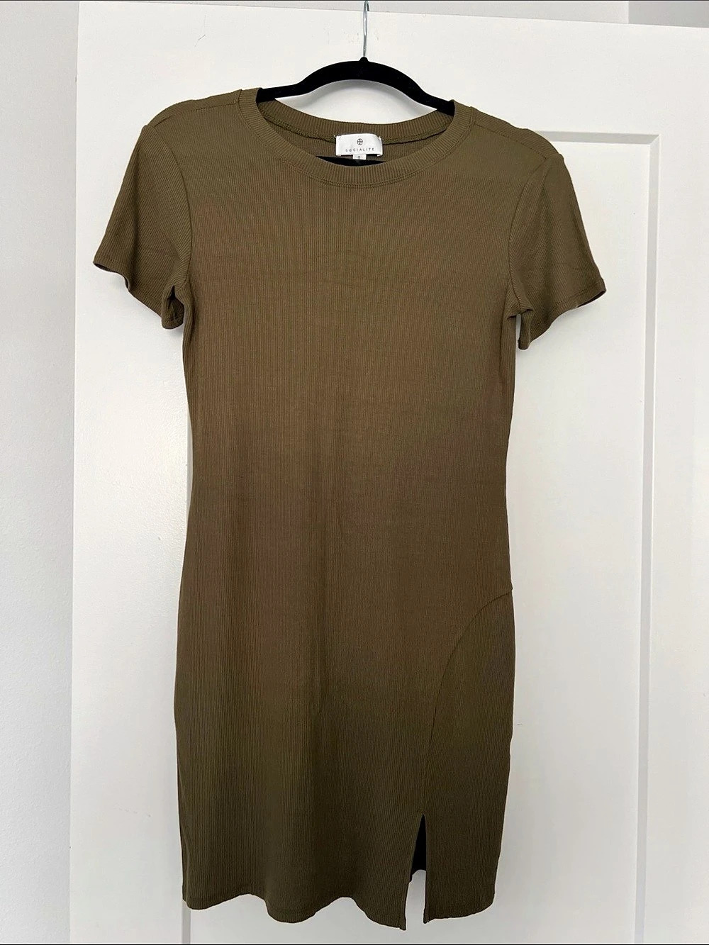Socialite Ribbed Mini Dress in Olive Green, Size Small
